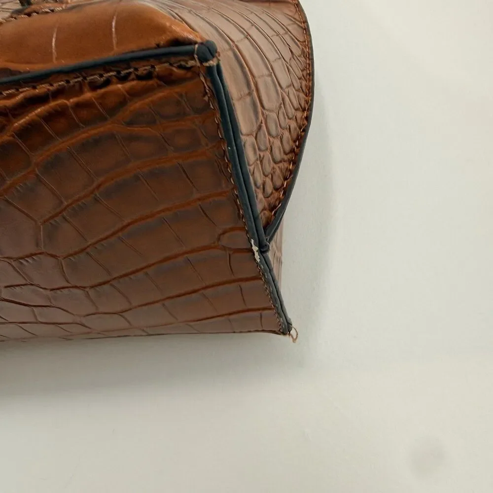 Croc Embossed Brown Faux Leather Clutch Purse Cutout Handle Shoulder Bag - Picture 9 of 16